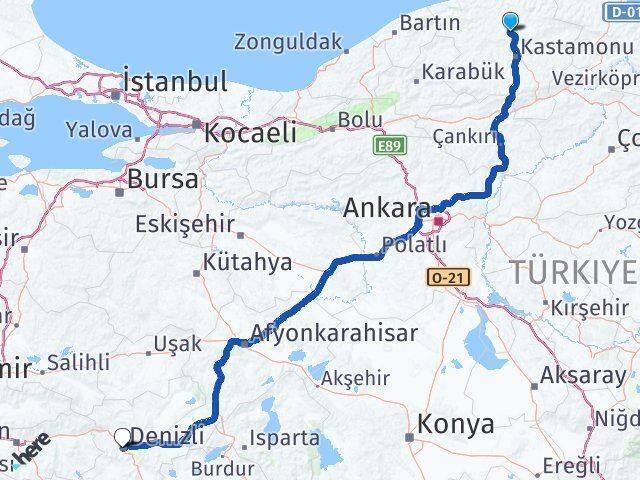 Kastamonu Seydiler Denizli Arası Kaç Km - Yol Haritası
