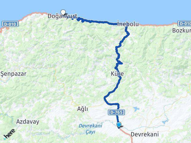 Kastamonu Seydiler Doğanyurt Arası Kaç Km - Yol Haritası
