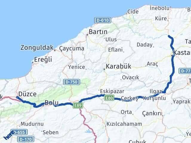 Kastamonu Seydiler Düzce Arası Kaç Km - Yol Haritası