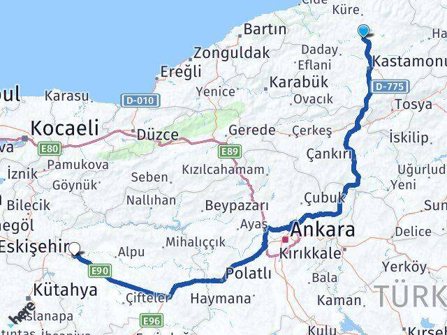 Kastamonu Seydiler Eskişehir Arası Kaç Km - Yol Haritası