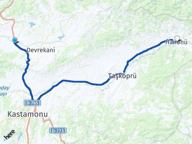 Kastamonu Seydiler Hanönü Arası Kaç Km - Yol Haritası