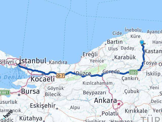 Kastamonu Seydiler İstanbul Arası Kaç Km - Yol Haritası