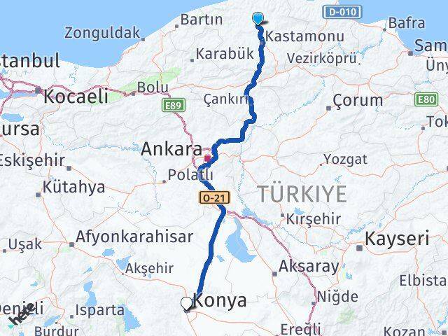 Kastamonu Seydiler Konya Arası Kaç Km - Yol Haritası