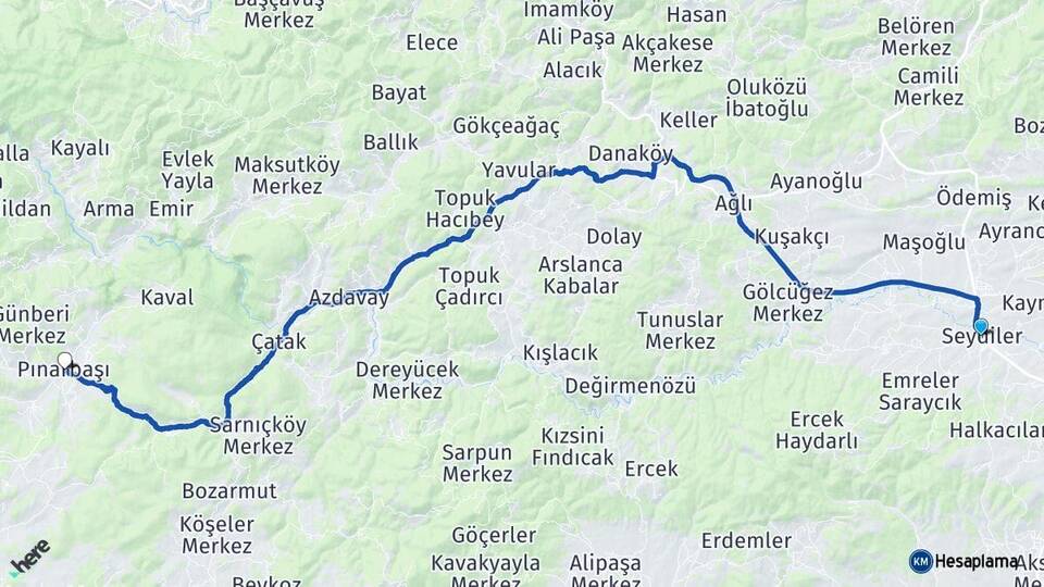 Kastamonu Seydiler Pınarbaşı Arası Kaç Km - Yol Haritası