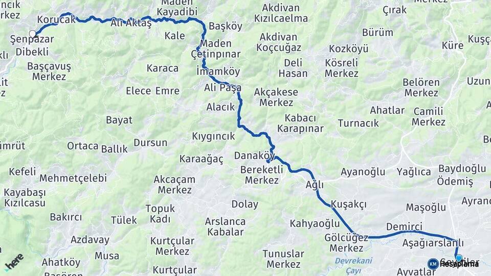 Kastamonu Seydiler Şenpazar Arası Kaç Km - Yol Haritası