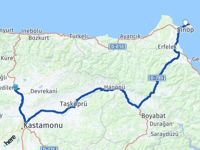 Kastamonu Seydiler Sinop Arası Kaç Km - Yol Haritası