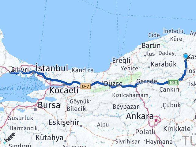 Kastamonu Silivri İstanbul Arası Kaç Km - Yol Haritası
