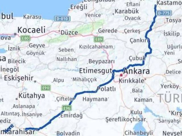 Kastamonu Sinanpaşa Afyonkarahisar Arası Kaç Km - Yol Haritası