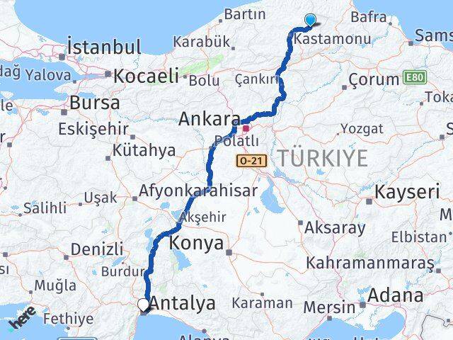 Kastamonu Taşköprü Antalya Arası Kaç Km - Yol Haritası