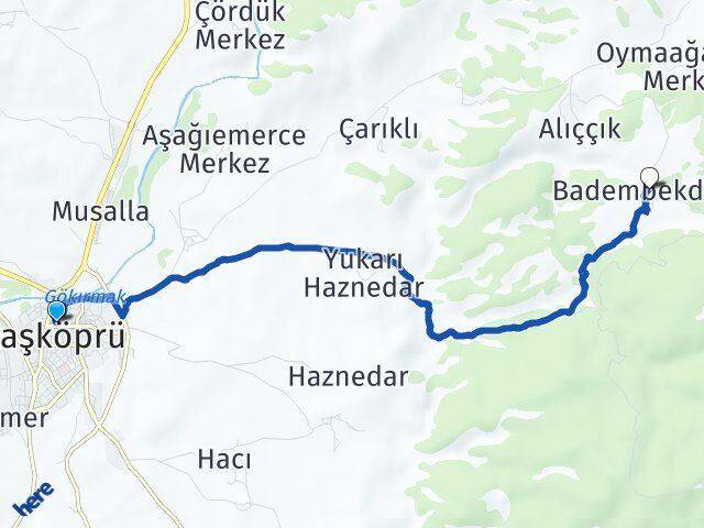 Kastamonu Taşköprü Badembekdemir Taşköprü Arası Kaç Km - Yol Haritası