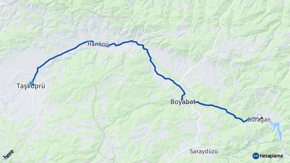 Kastamonu Taşköprü Durağan Sinop Arası Kaç Km - Yol Haritası