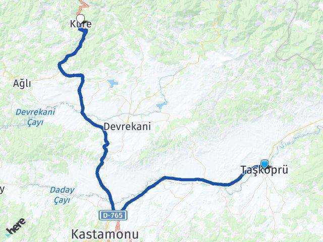 Kastamonu Taşköprü Küre Arası Kaç Km - Yol Haritası
