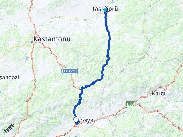 Kastamonu Taşköprü Tosya Arası Kaç Km - Yol Haritası