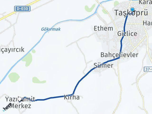 Kastamonu Taşköprü Yazıhamit Taşköprü Arası Kaç Km - Yol Haritası