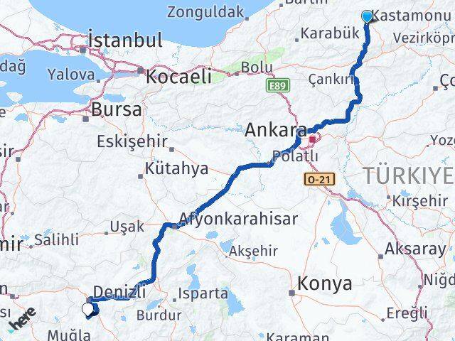 Kastamonu Tavas Denizli Arası Kaç Km - Yol Haritası