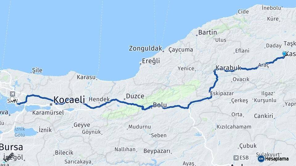 Kastamonu Tuzla İstanbul Arası Kaç Km - Yol Haritası