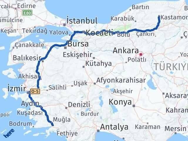 Kastamonu Ula Muğla Arası Kaç Km - Yol Haritası