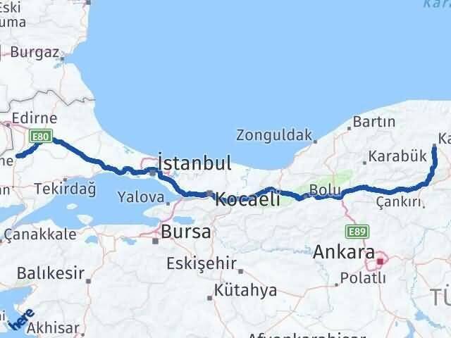 Kastamonu Uzunköprü Edirne Arası Kaç Km - Yol Haritası