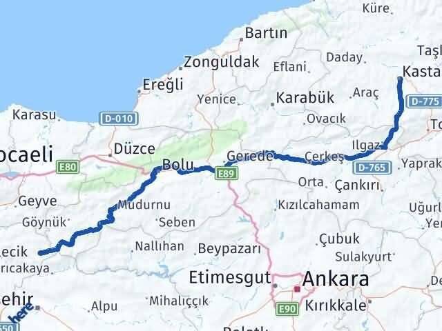 Kastamonu Yenipazar Bilecik Arası Kaç Km - Yol Haritası