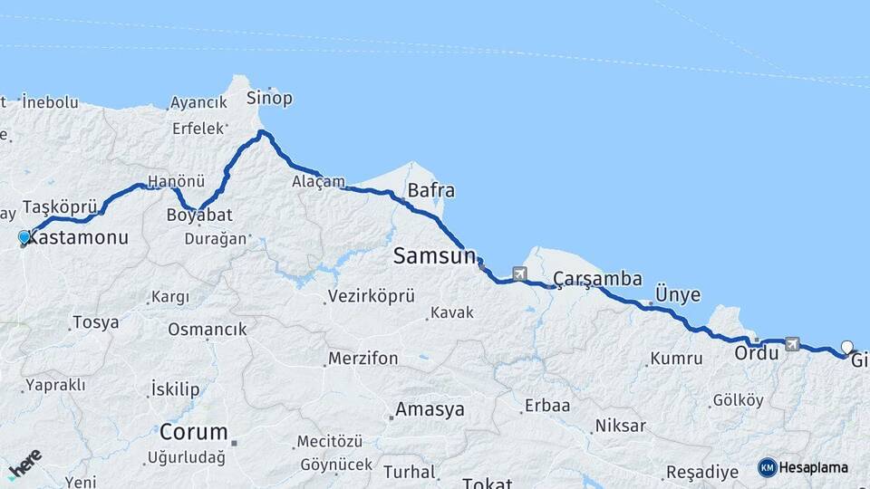 Kastamonu Yolkonak Arası Kaç Km - Yol Haritası