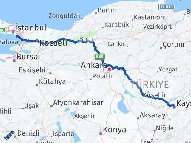 Kayseri Adalar İstanbul Arası Kaç Km - Yol Haritası