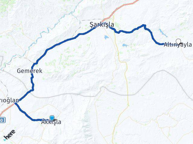 Kayseri Akkışla Altınyayla Sivas Arası Kaç Km - Yol Haritası