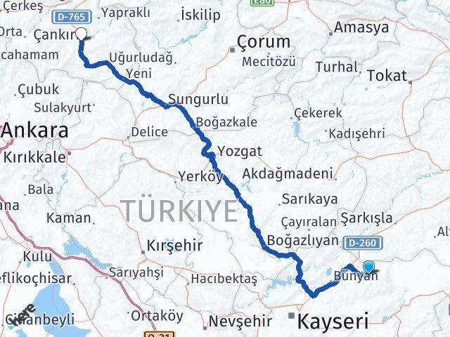 Kayseri Akkışla Çankırı Arası Kaç Km - Yol Haritası