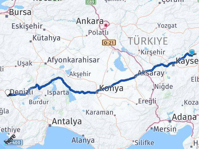 Kayseri Akkışla Denizli Arası Kaç Km - Yol Haritası