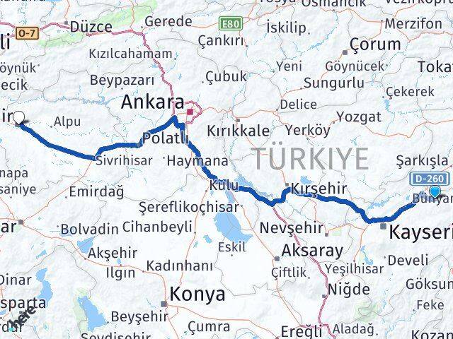 Kayseri Akkışla Eskişehir Arası Kaç Km - Yol Haritası