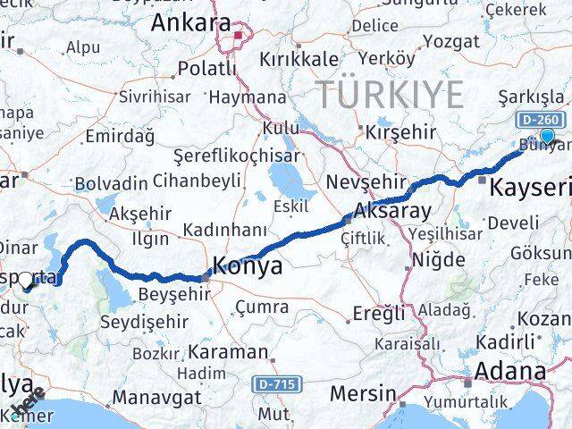 Kayseri Akkışla Isparta Arası Kaç Km - Yol Haritası