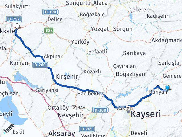 Kayseri Akkışla Kırıkkale Arası Kaç Km - Yol Haritası