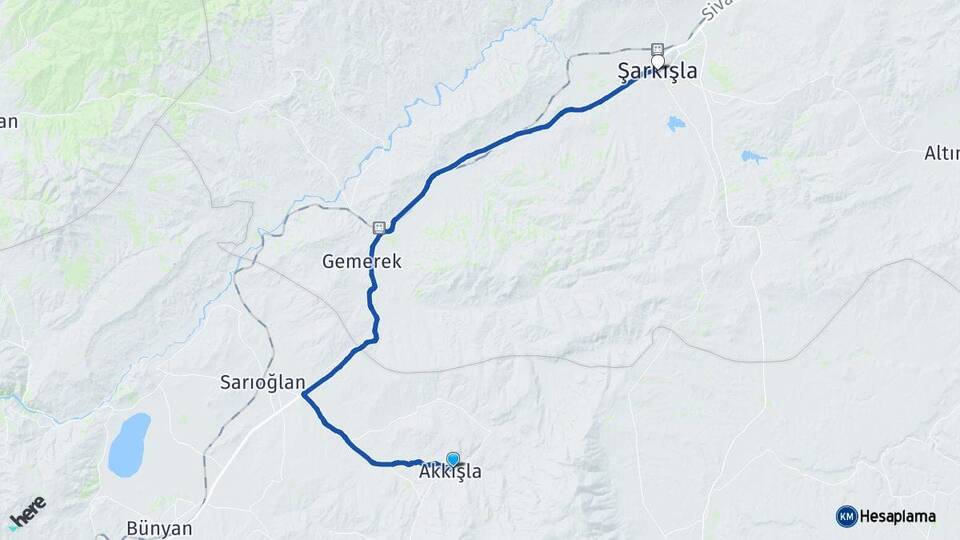 Kayseri Akkışla Şarkışla Sivas Arası Kaç Km - Yol Haritası