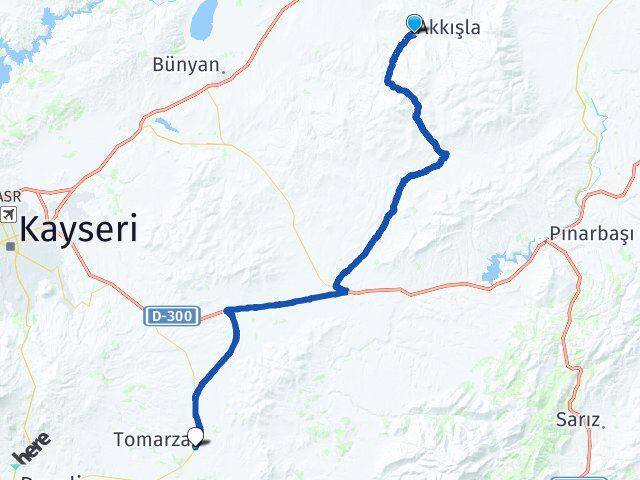 Kayseri Akkışla Tomarza Arası Kaç Km - Yol Haritası