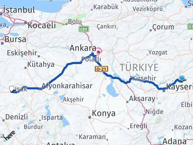 Kayseri Akkışla Uşak Arası Kaç Km - Yol Haritası