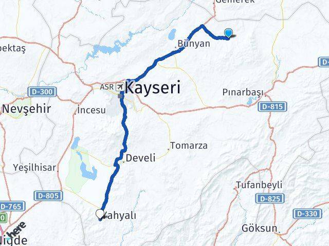 Kayseri Akkışla Yahyalı Arası Kaç Km - Yol Haritası