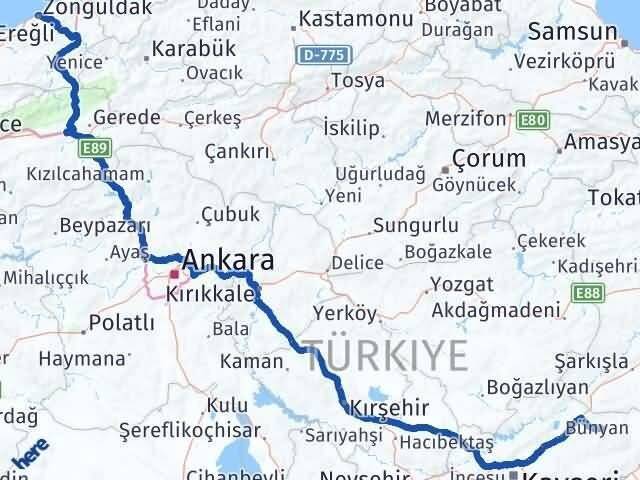 Kayseri Akkışla Zonguldak Arası Kaç Km - Yol Haritası