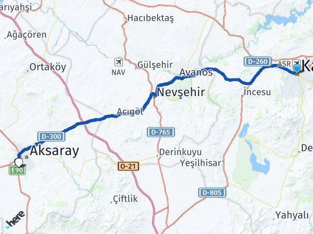 Kayseri Aksaray Üniversitesi Arası Kaç Km - Yol Haritası