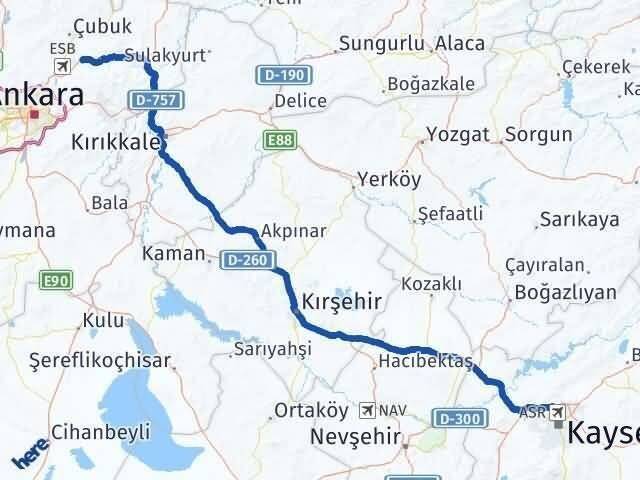 Kayseri Akyurt Ankara Arası Kaç Km - Yol Haritası