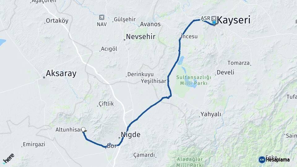 Kayseri Altunhisar Niğde Arası Kaç Km - Yol Haritası