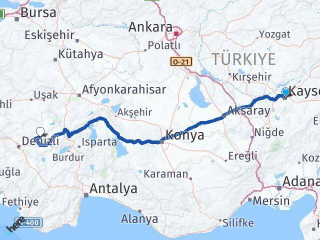 Kayseri Baklan Denizli Arası Kaç Km - Yol Haritası
