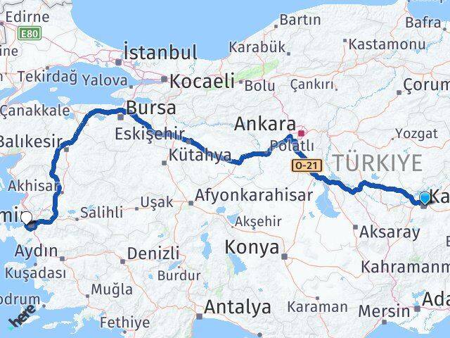 Kayseri Balçova İzmir Arası Kaç Km - Yol Haritası