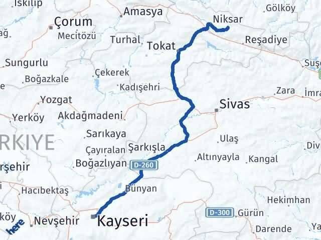 Kayseri Başçiftlik Tokat Arası Kaç Km - Yol Haritası