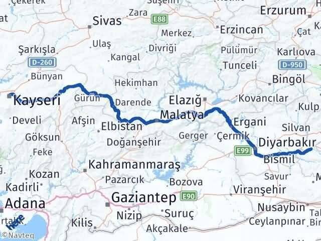 Kayseri Beşiri Batman Arası Kaç Km - Yol Haritası