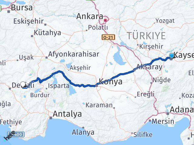 Kayseri Bozkurt Denizli Arası Kaç Km - Yol Haritası