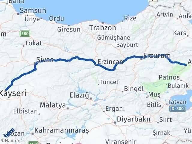 Kayseri Bünyan Ağrı Arası Kaç Km - Yol Haritası