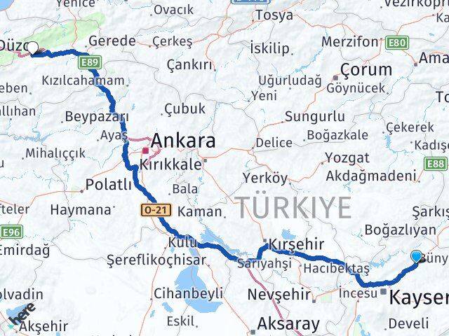 Kayseri Bünyan Bolu Arası Kaç Km - Yol Haritası