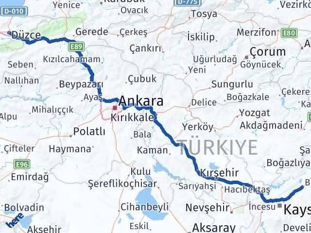 Kayseri Bünyan Düzce Arası Kaç Km - Yol Haritası