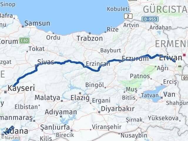 Kayseri Bünyan Iğdır Arası Kaç Km - Yol Haritası