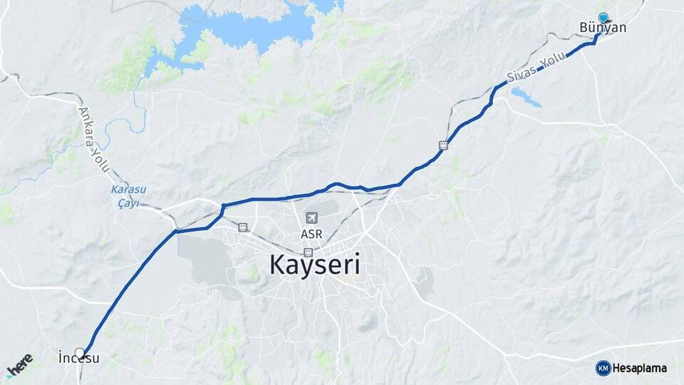 Kayseri Bünyan İncesu Arası Kaç Km - Yol Haritası