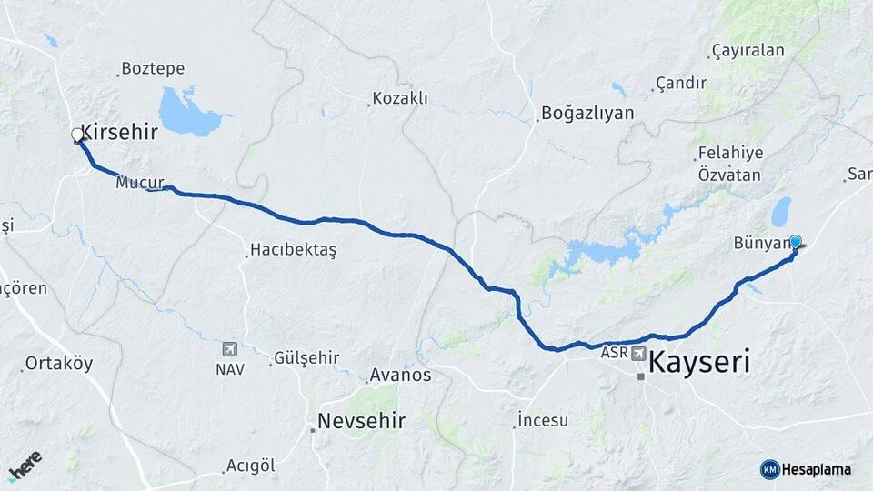 Kayseri Bünyan Kırşehir Arası Kaç Km - Yol Haritası